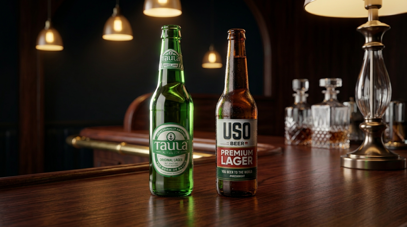 Vailima, USO, and Taula bottles together on a bar